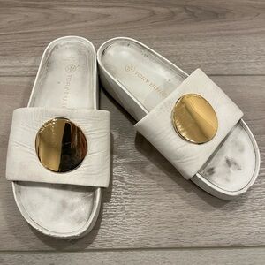 Tory Burch Patos Platform Leather Slide Sandal Ivory Size 7